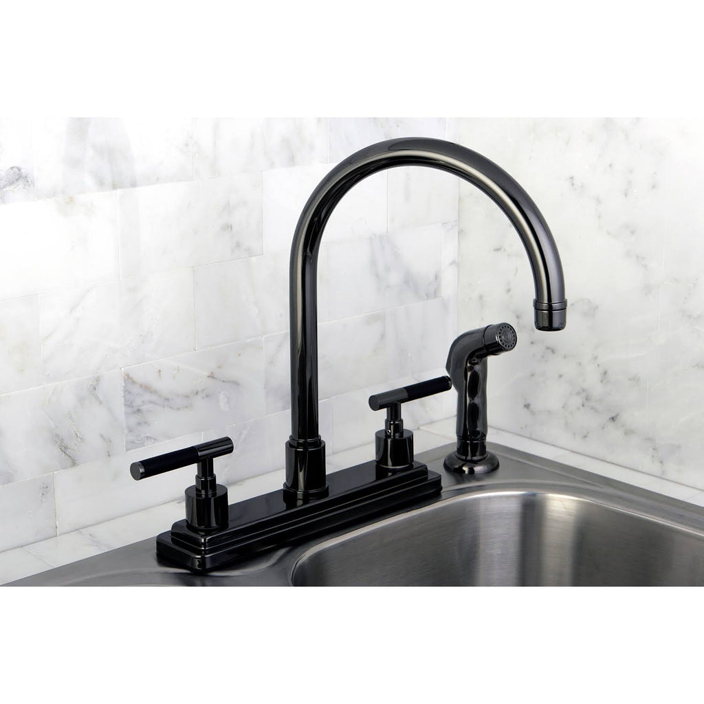 Water Onyx Black Nickel 8x22 Centerset Kitchen Faucet with Lever Handles and Matching Side Sprayer M1791