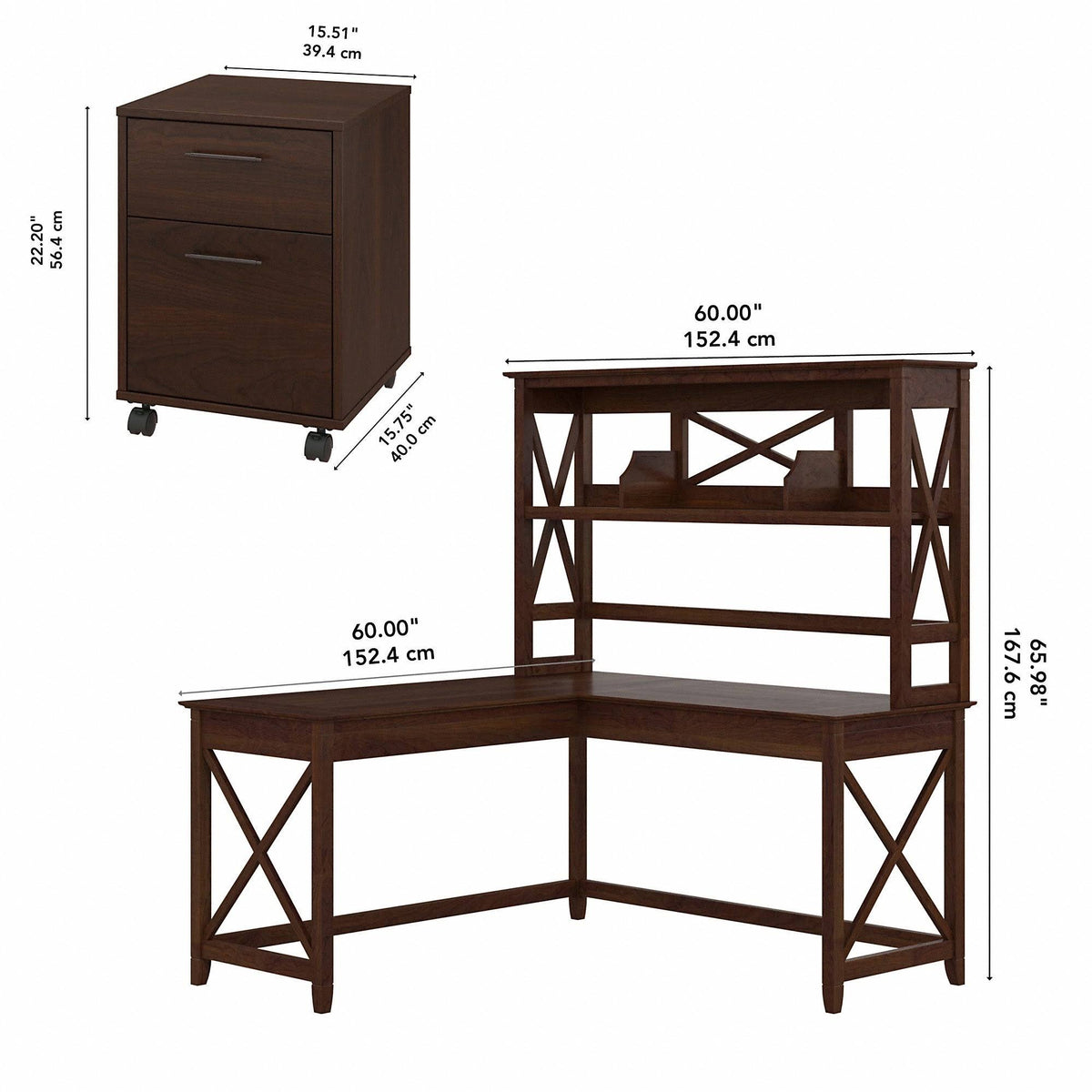 Linen White Oak L Shaped Desk with Hutch and 2 Drawer Mobile File Cabinet F28819