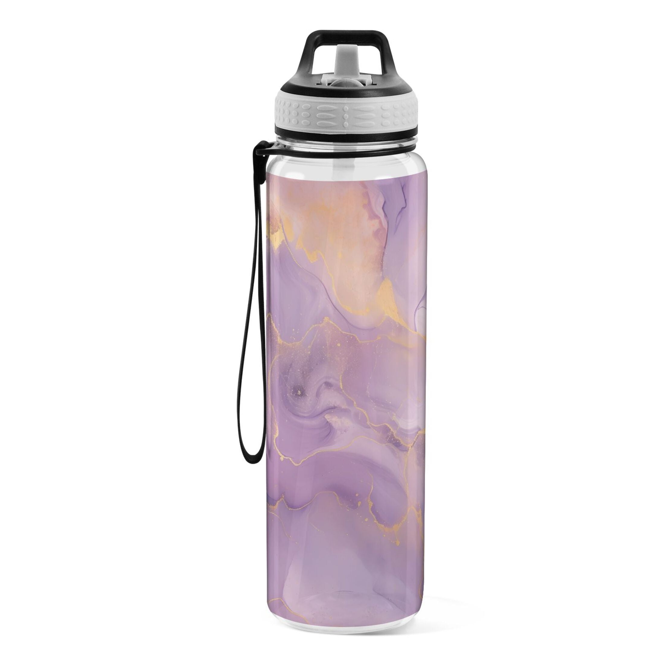 Purple and Gold Marble 32oz Tritan Leakproof Water Bottle with Straw L3750