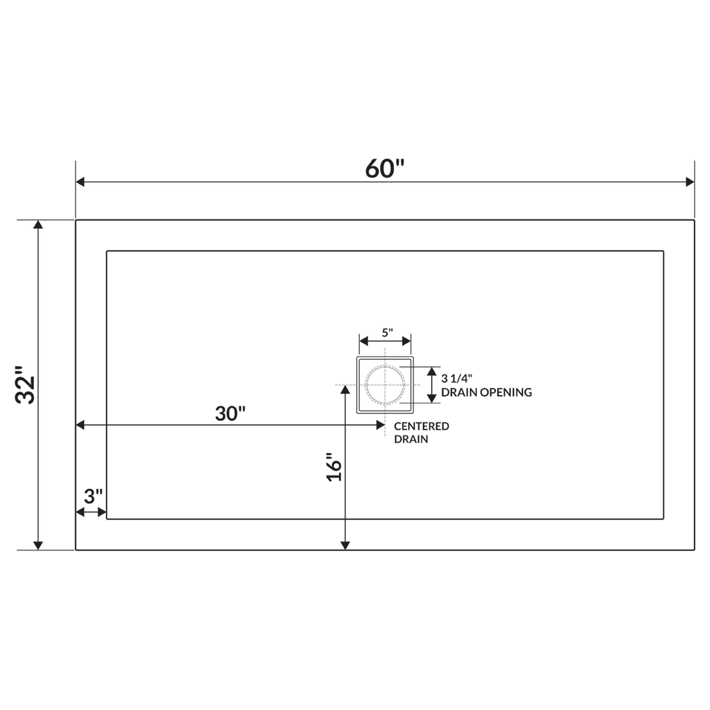 60 x 32 Right Double Threshold Shower Pan Base Wall Corner Left Drain T108445