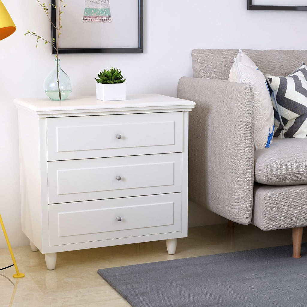 White 3-Drawer Nightstand J454