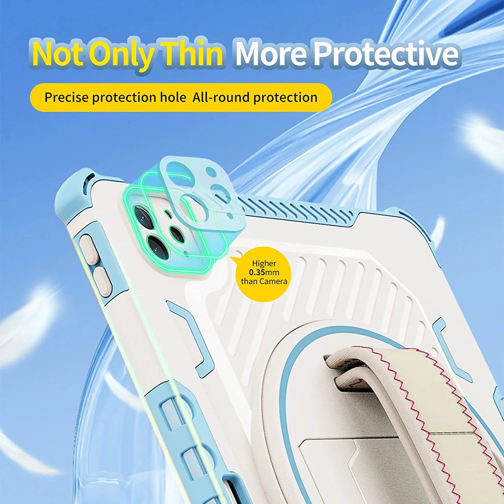 Heavy Duty Protective Case for iPad Air 10.9" and iPad Pro 11 inch with 360° Rotating Hand Strap & Stand B8744