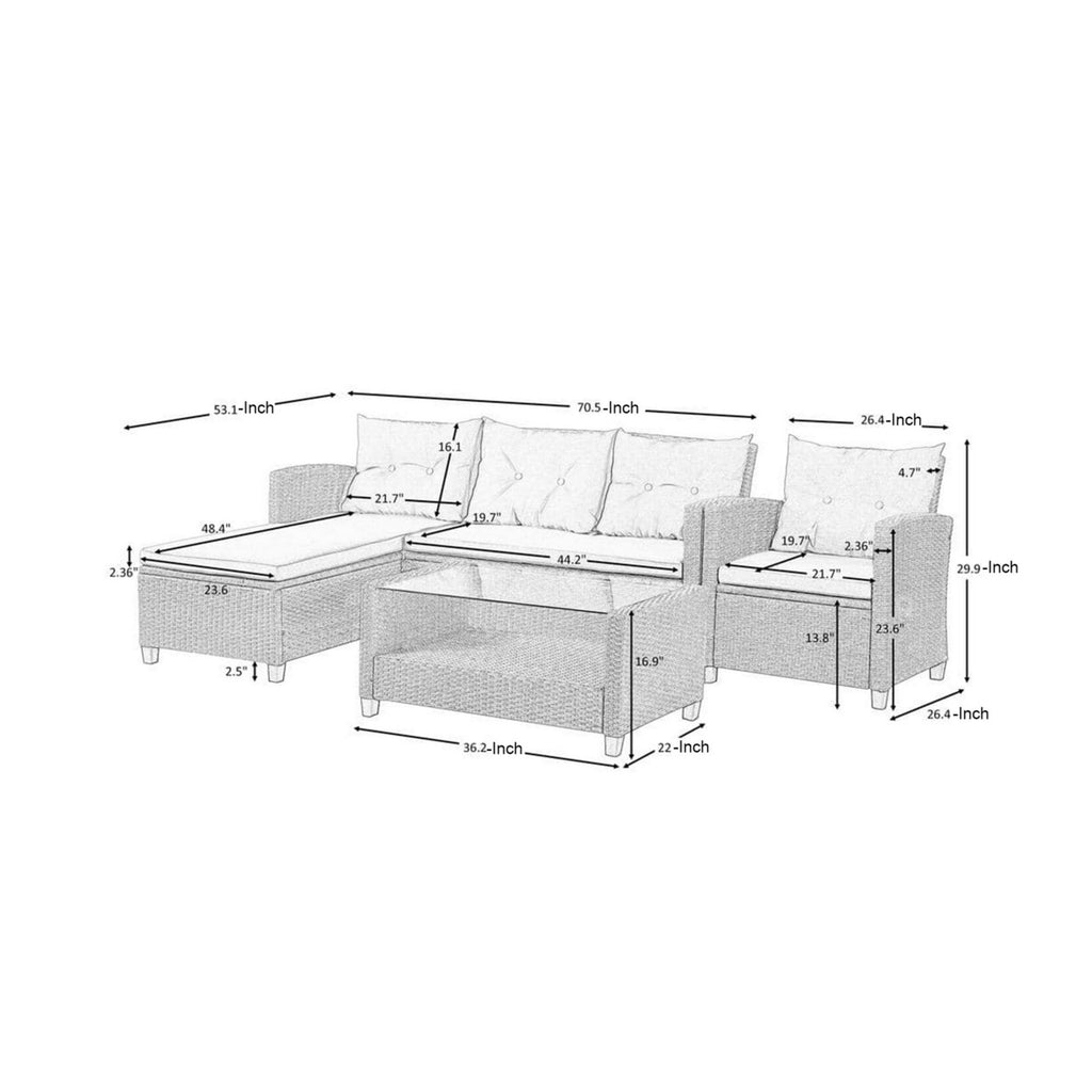 4 Piece Outdoor Sofa Conversation Set with Steel Frames and Rattan B82169