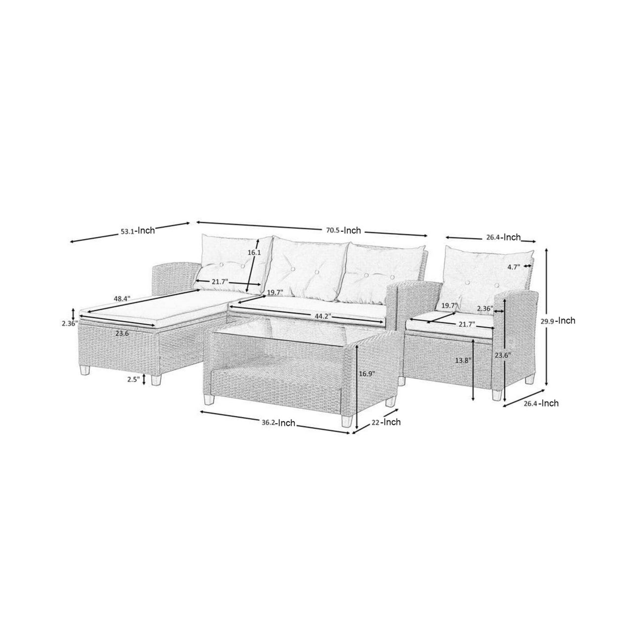 4 Piece Outdoor Sofa Conversation Set with Steel Frames and Rattan B82169