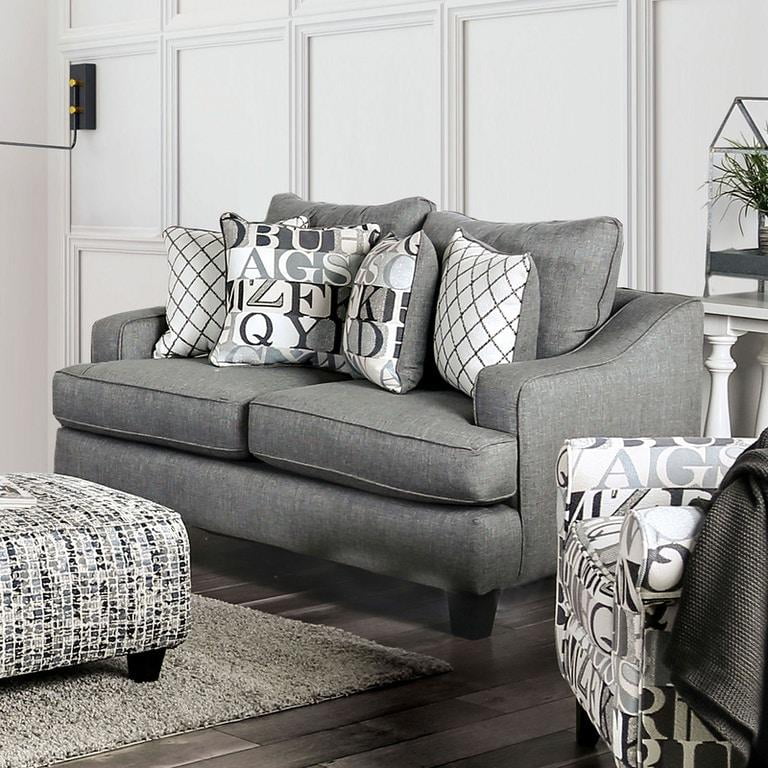 Bluish Gray Linen-like Fabric Living Room Set 3pcs C4040