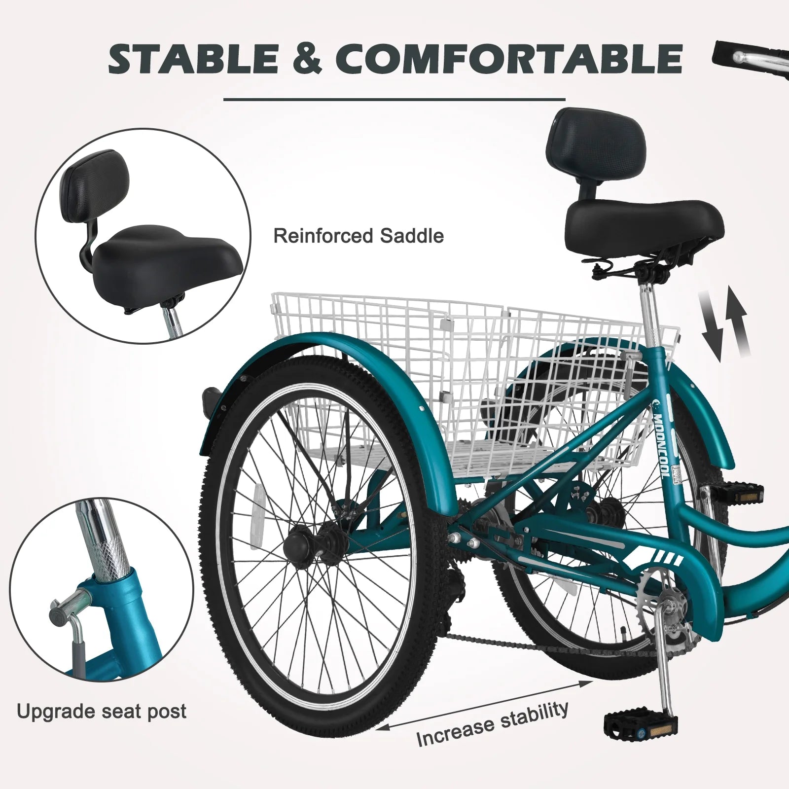 Tricycle 20" Wheels 7-Speed 3 Wheels Bike with Basket T6345
