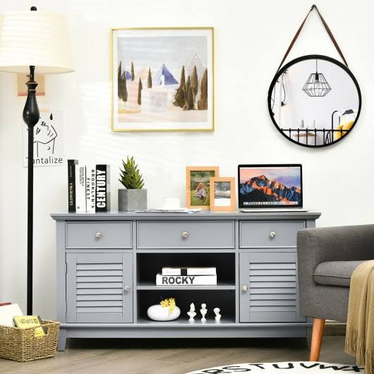 Gray TV Stand Media Console with Drawers Cabinets J61060