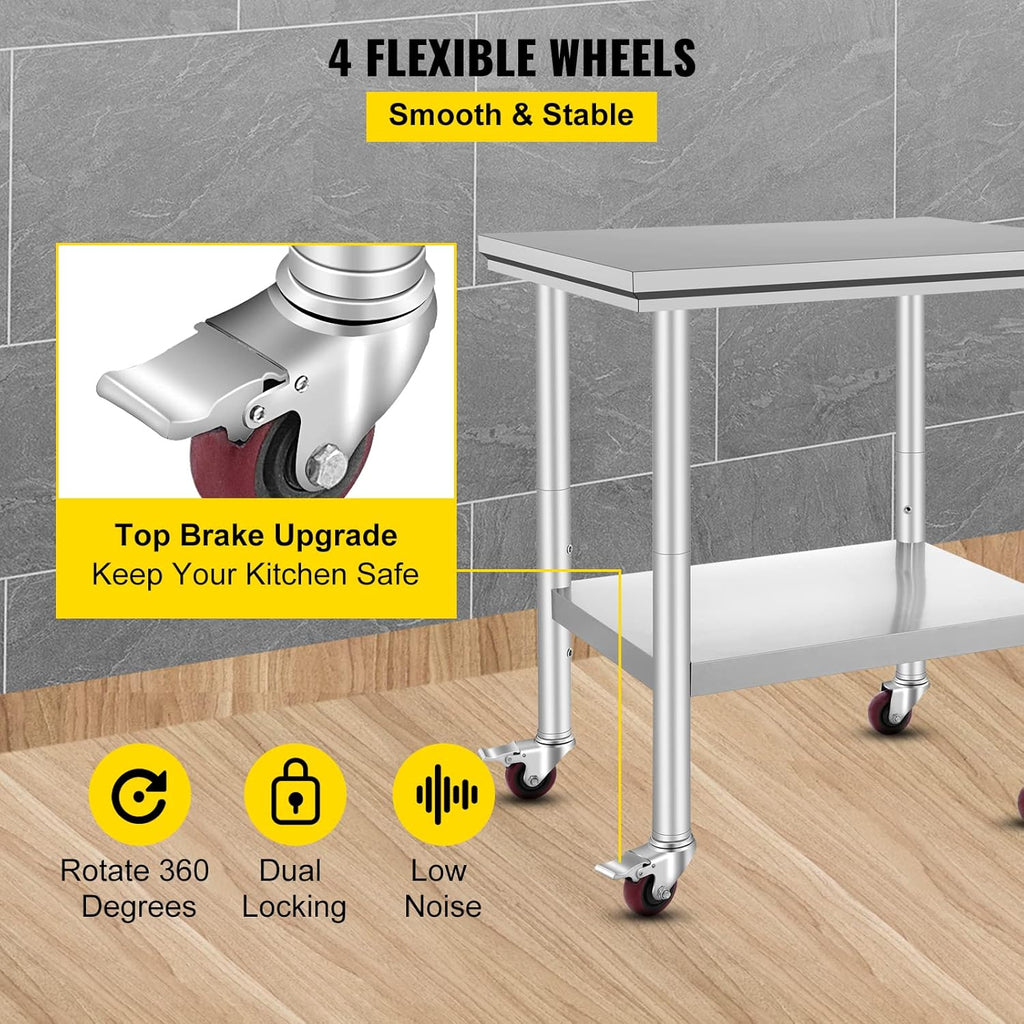Stainless Steel Work Table with Wheels 24 x 30 x 32 Inch U5180