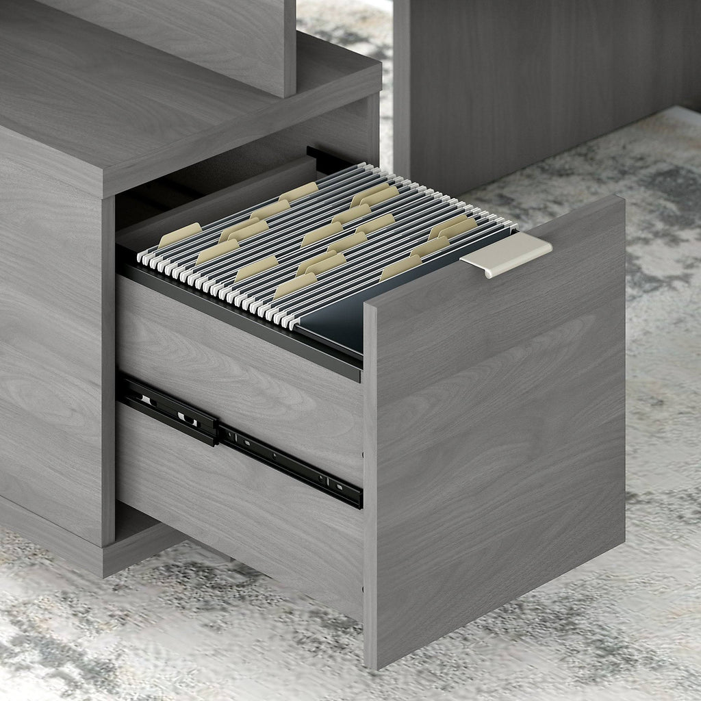 Modern Gray L-Shaped Desk with Hutch M46199