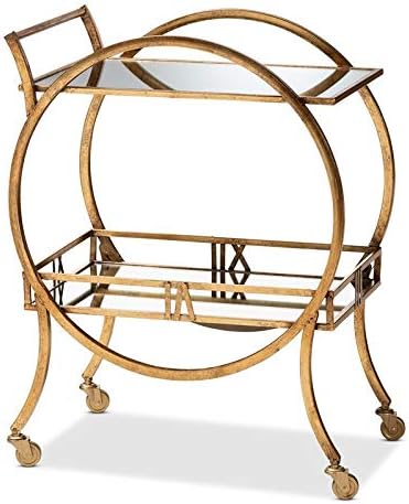Antique Gold Finished 2-Tier Mobile Bar Cart L473457