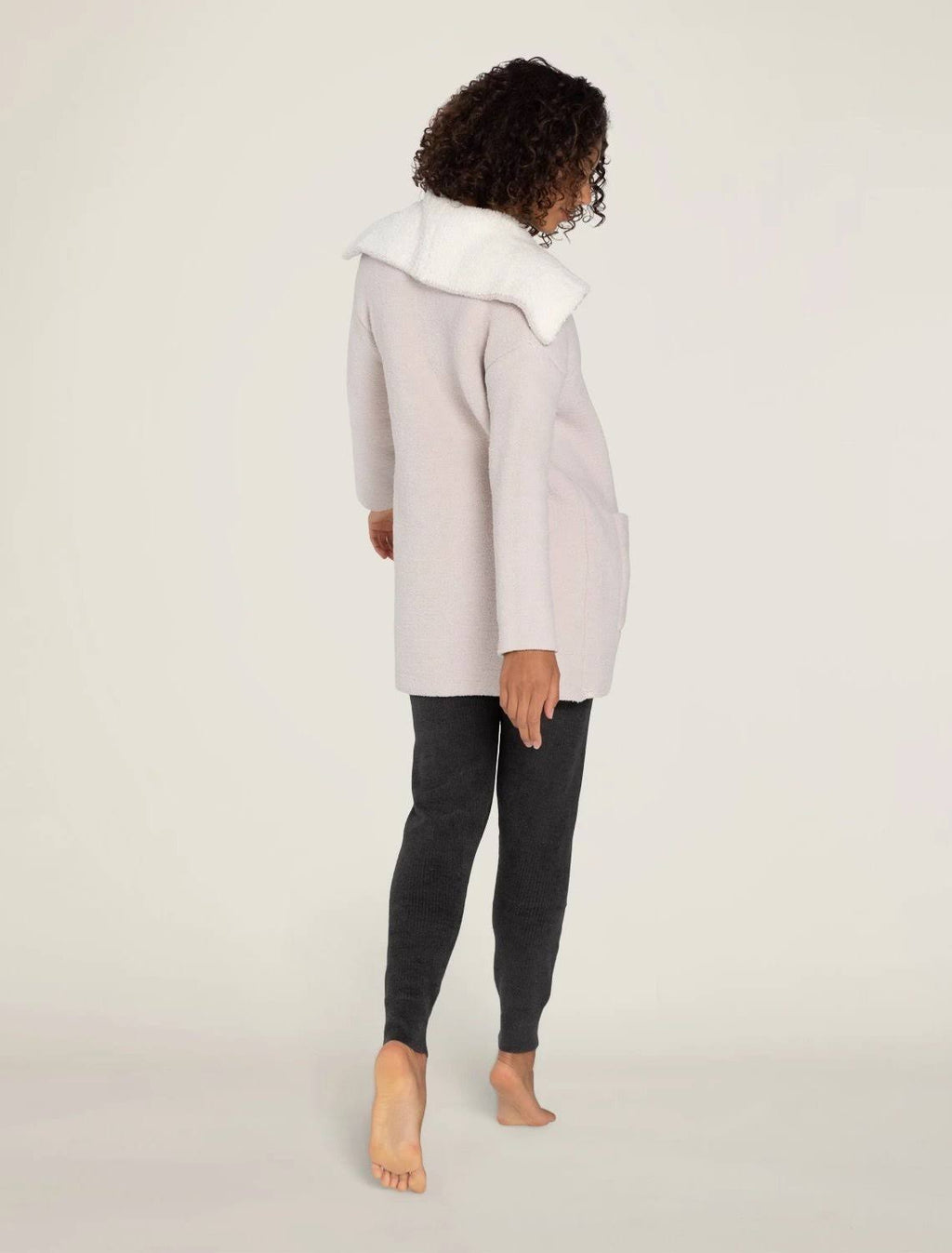 Stone Cream Shearling Drape Car Coat X8016