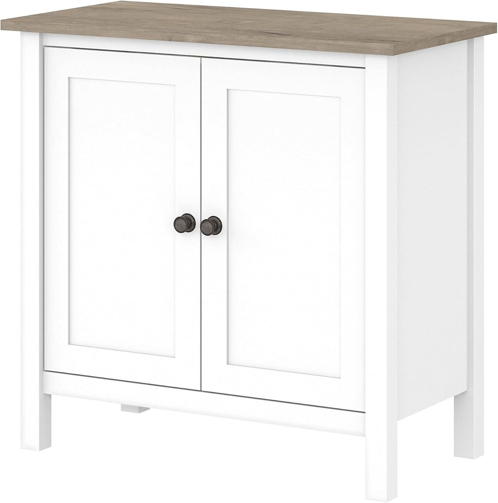 Pure White and Shiplap Gray Accent Storage Cabinet with Doors V16189