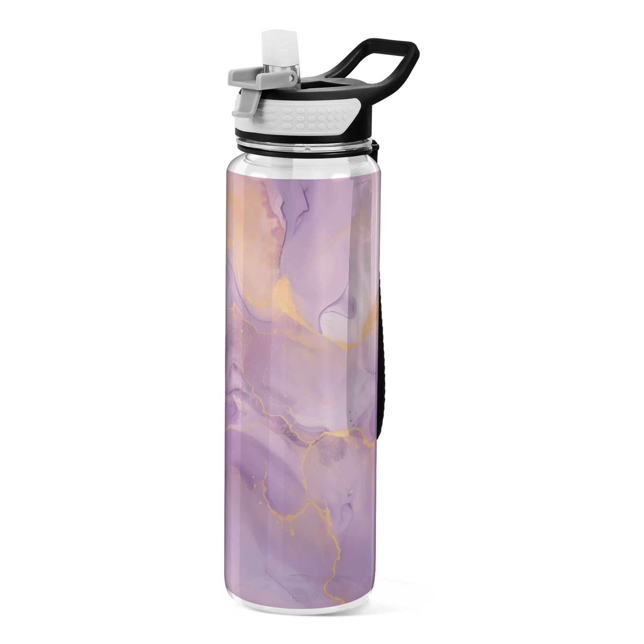 Purple and Gold Marble 32oz Tritan Leakproof Water Bottle with Straw L3750