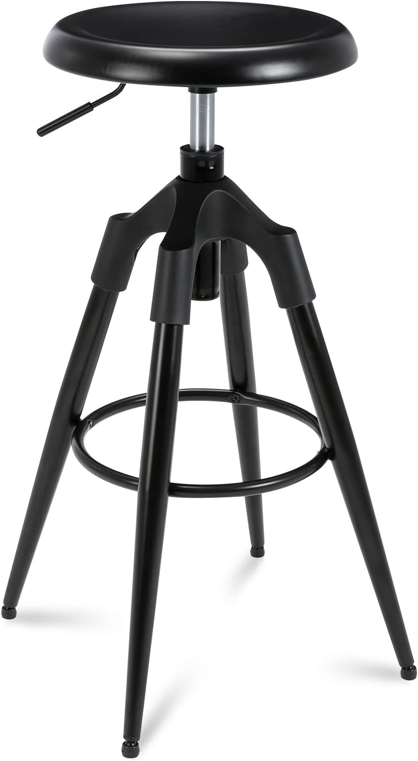 Industrial Bar Stool, Swivel Adjustable Counter Height Backless Four Legged Heavy Duty Bar Chair (Wooden top, Bronze) M62255