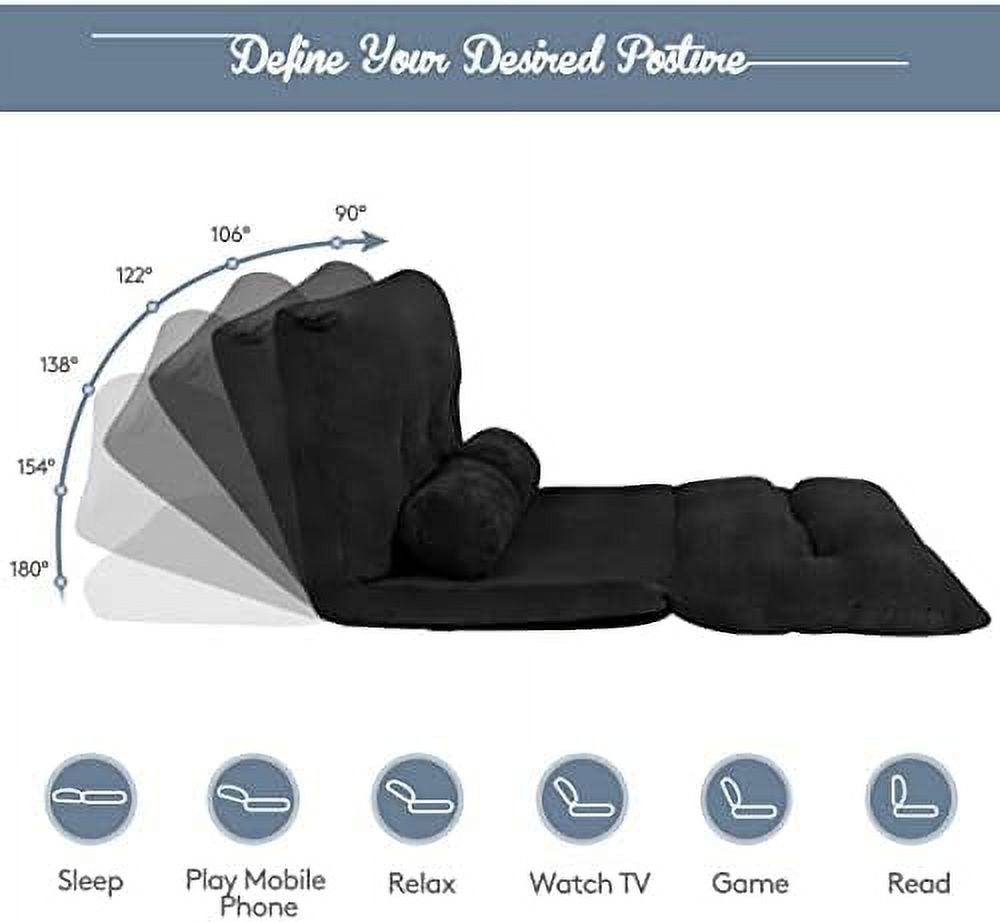 Beige 6-Position Adjustable Floor Sofa Couch with 2 Pillows Z6690