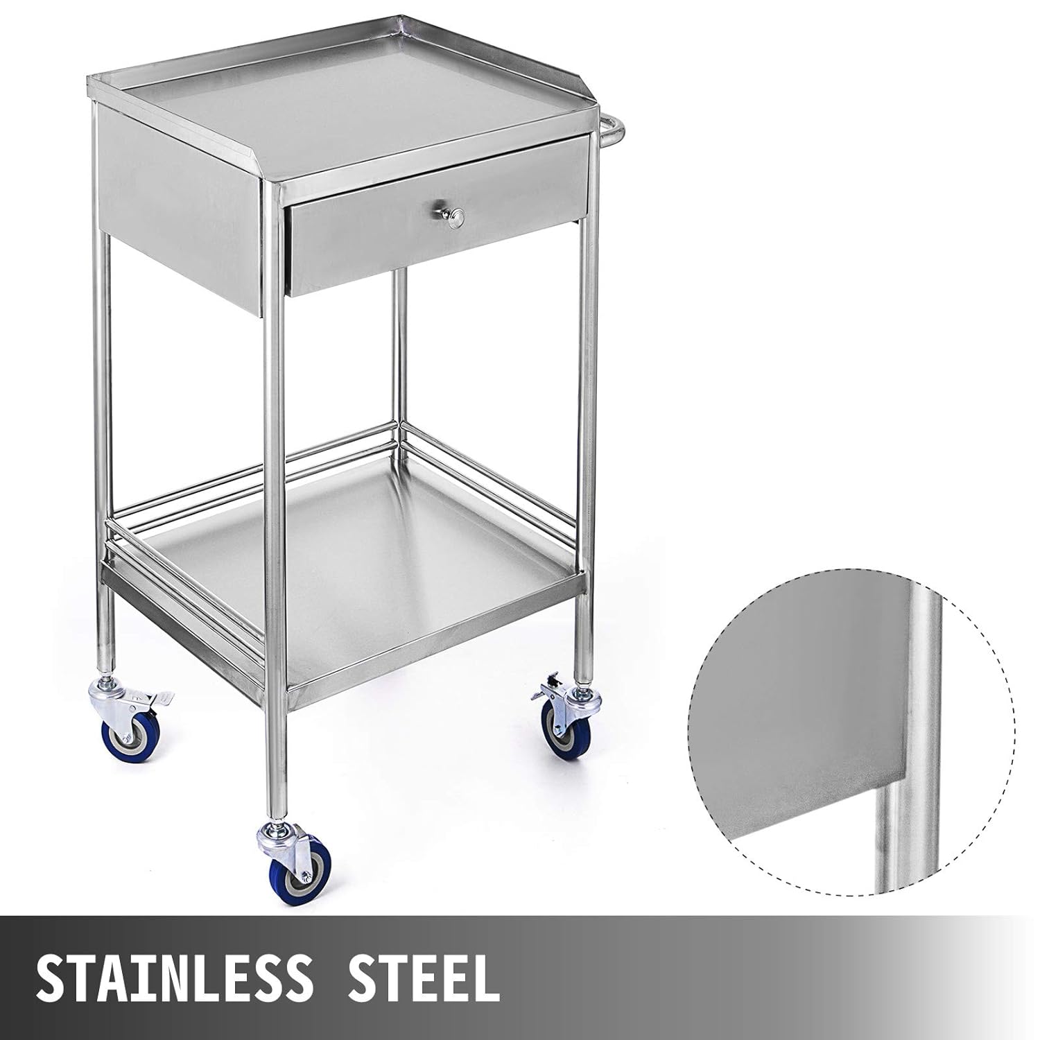 Stainless Steel Utility Cart with 2 Shelves and 1 Drawer V144006