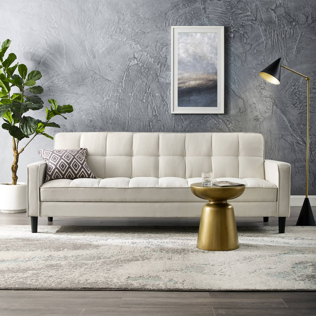 Beige Linen Convertible Sofa Bed with Storage Z6959