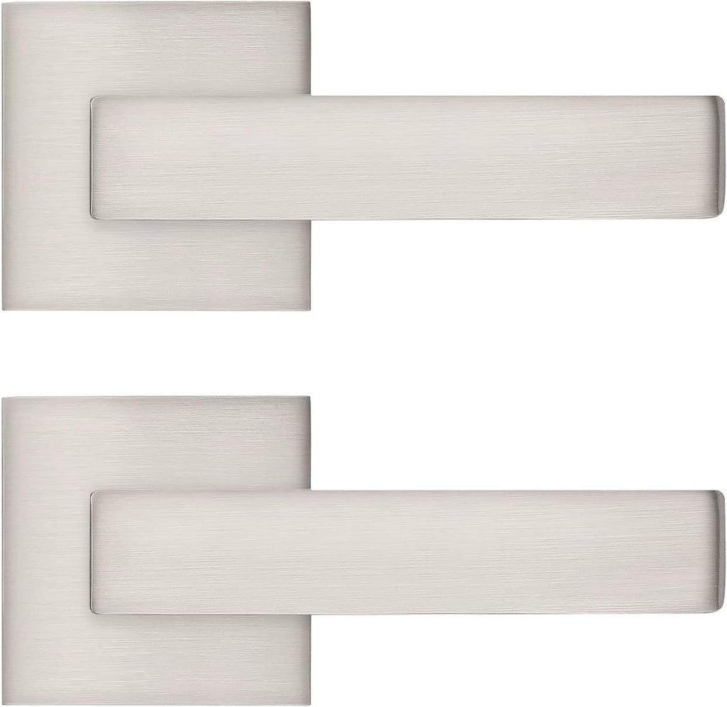 2 Pack Square Door Lever Passage Lockset in Satin Nickel A76476