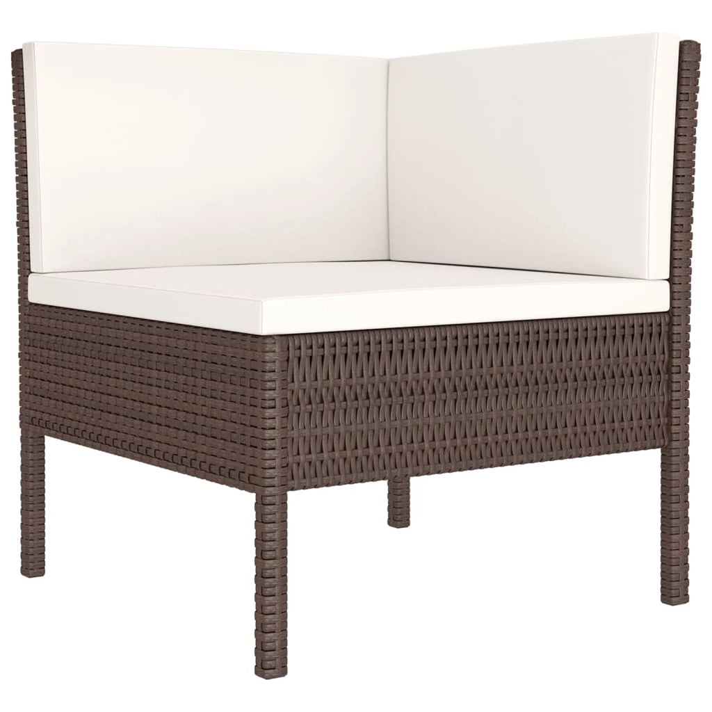 9 Piece Cream White Cushion Brown Poly Rattan Patio Lounge Set J24917