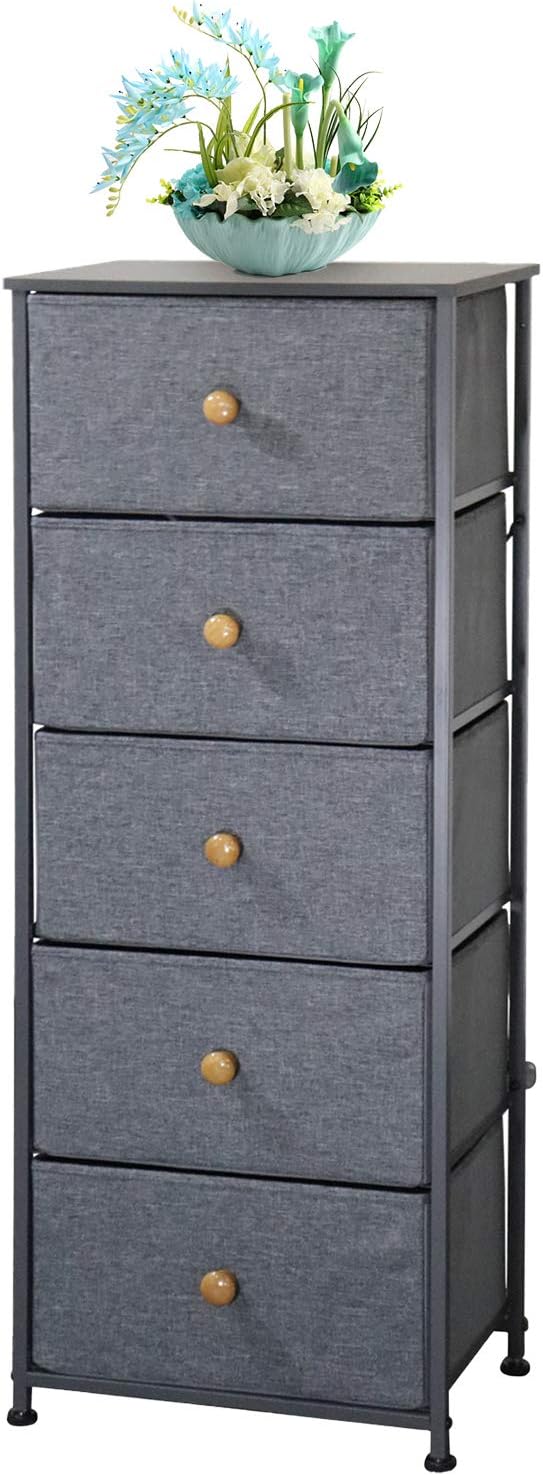 5 Drawer Fabric Storage Dresser with Steel Frame (Dark Gray) F638