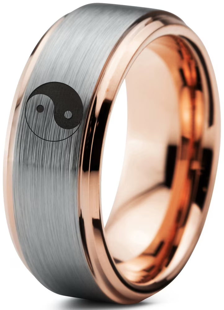 Tungsten Yin-Yang Band Ring 8mm Brushed Polished Size 7.5 X874