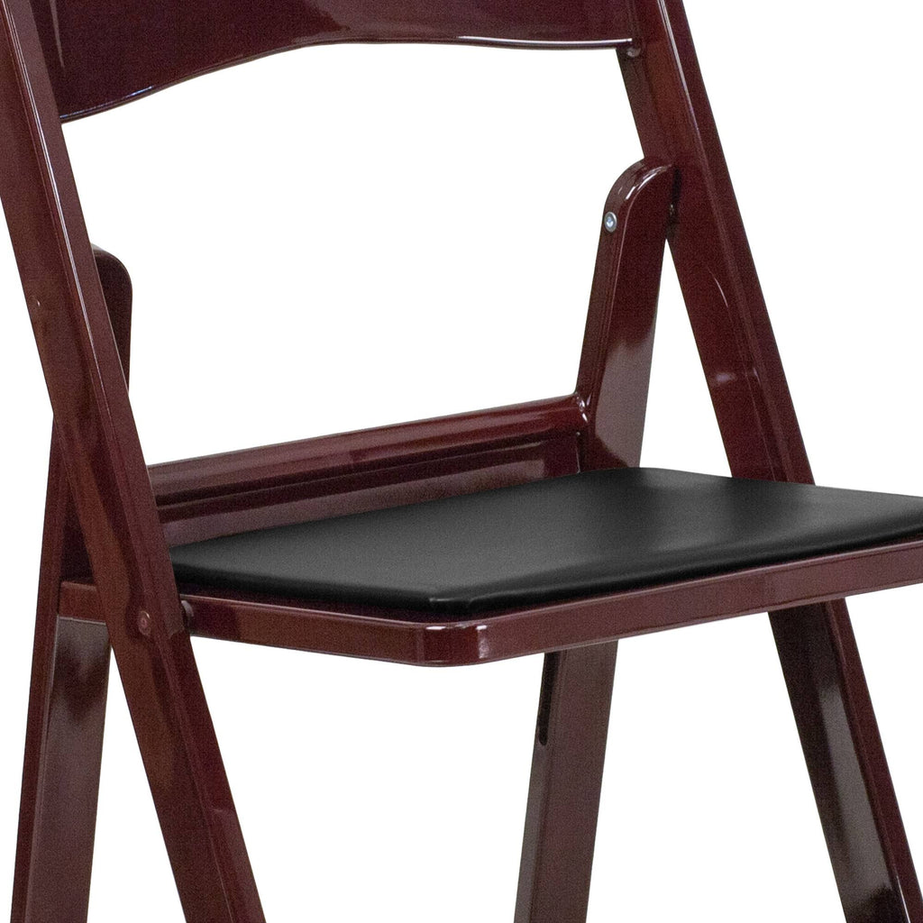 4 Pk Red Mahogany Resin Folding Chair with Black Vinyl Padded Seat C497