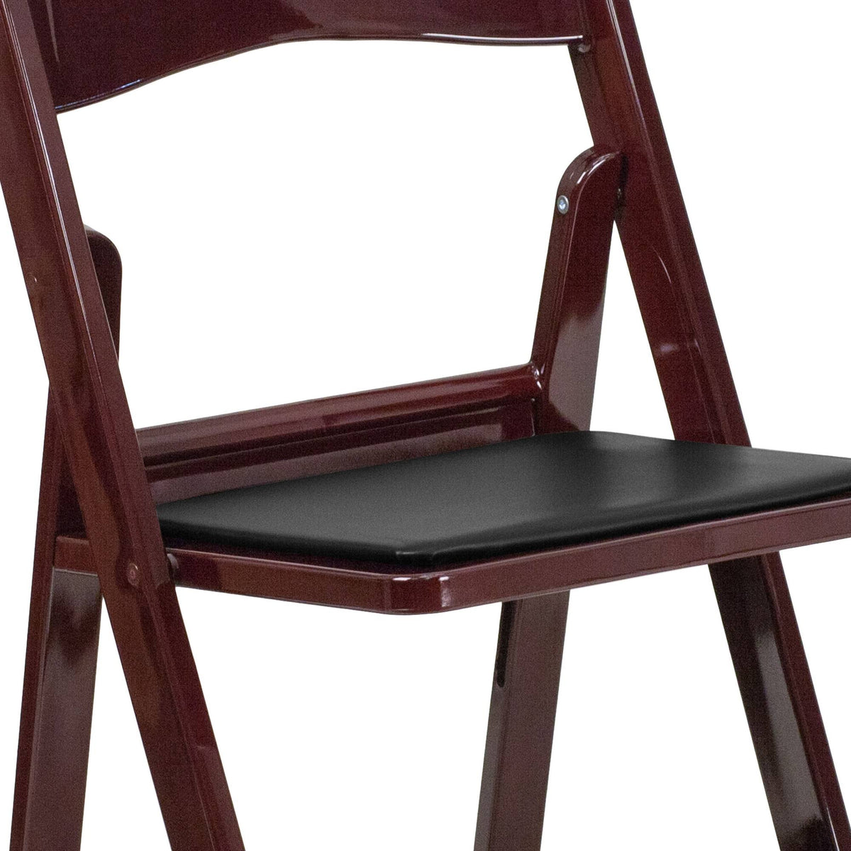 4 Pk Red Mahogany Resin Folding Chair with Black Vinyl Padded Seat C497