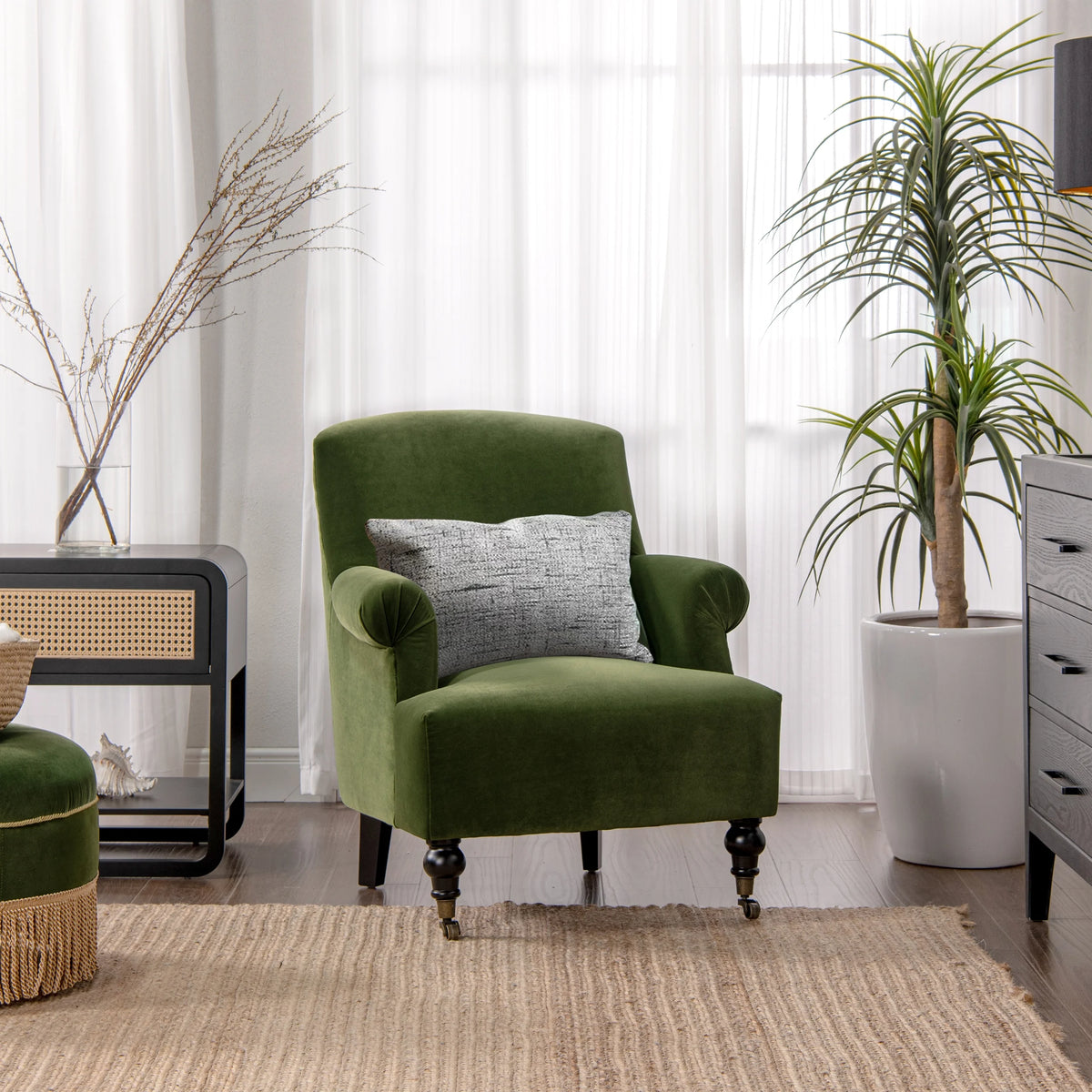 Olive Green Performance Velvet Accent Armchair F564