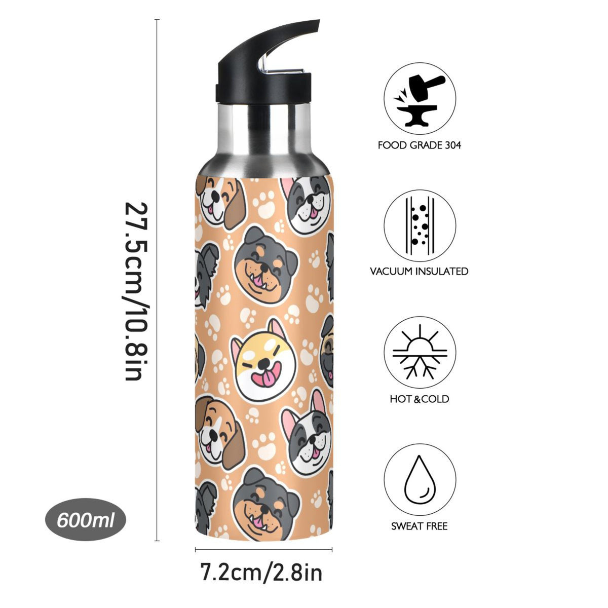 Kids Stainless Steel Insulated Water Bottle with Straw Lid 20 oz I277