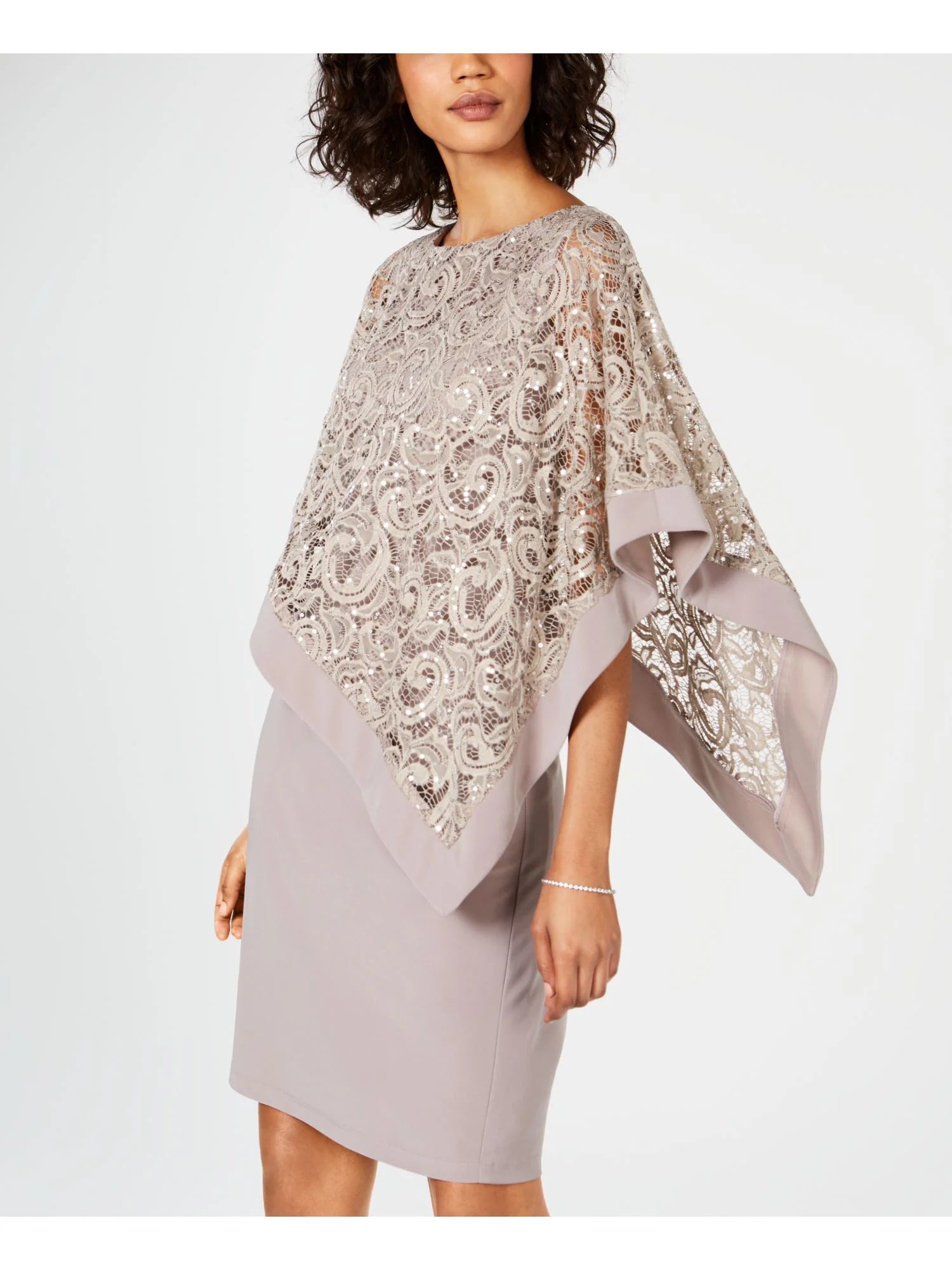 Sequined Lace Party Dress Tan 12 Z442129