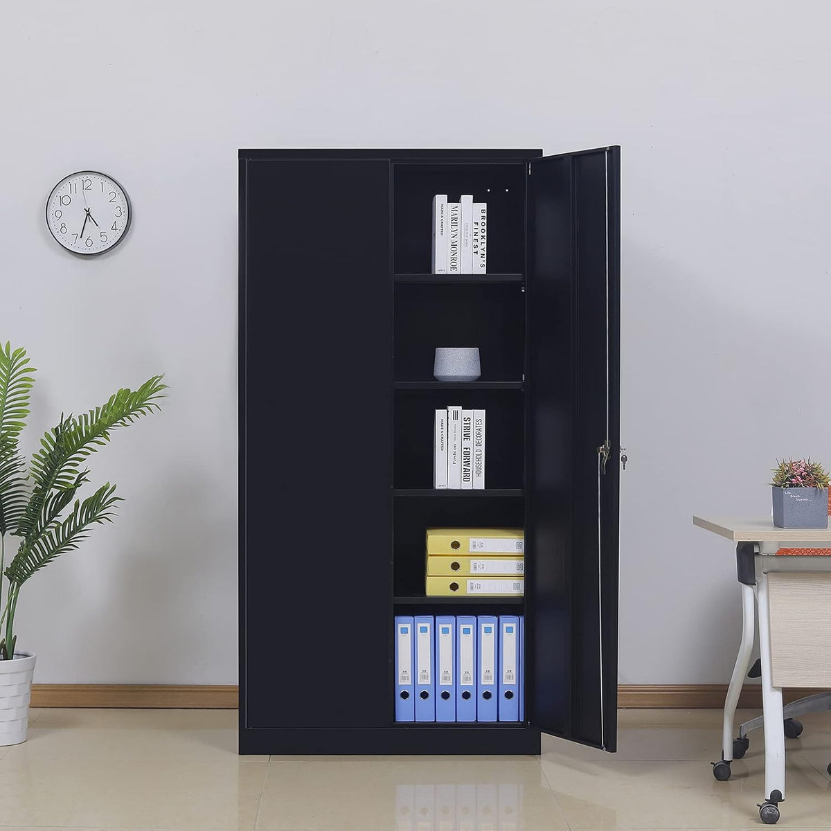 Gray Tall Metal Storage Cabinet with Locking Doors and 4 Adjustable Shelves F1476