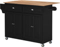 Grey Rolling Kitchen Island with Drop-Leaf and Rubber Wood Countertop H863557