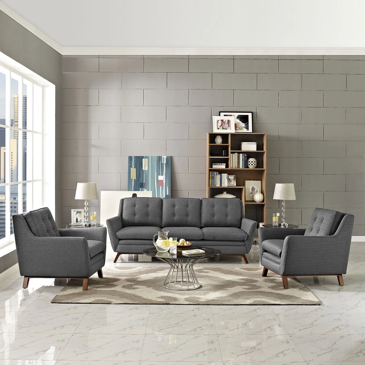Grey Fabric Sofa and Armchairs Set K651591
