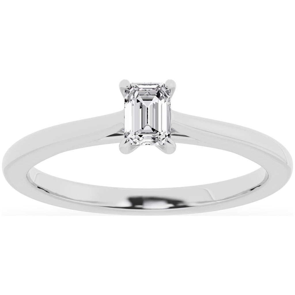 0.33 Carat Solitaire 4-Prong Lab Grown Emerald-Cut Diamond Engagement Ring 10K White Gold P1216