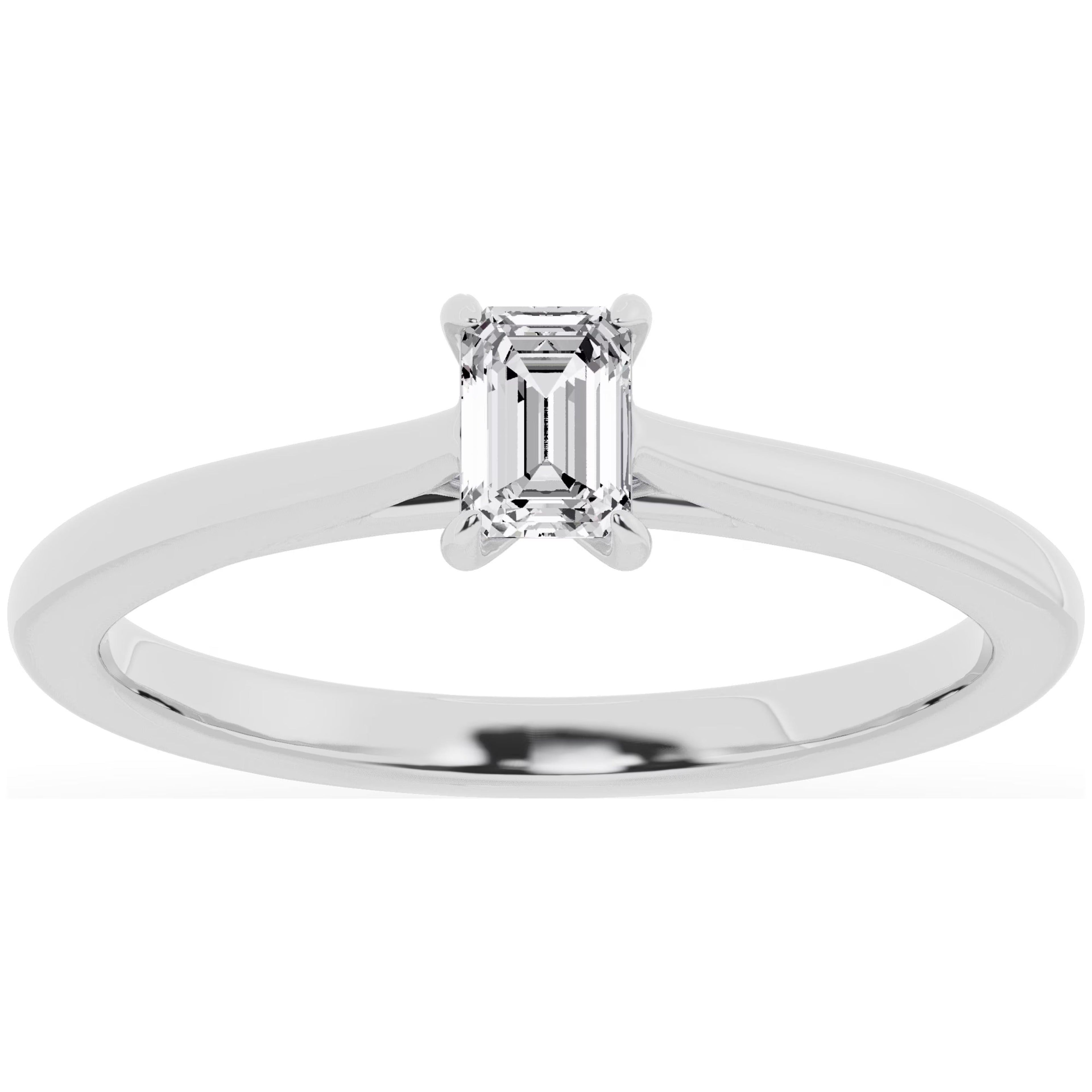0.33 Carat Solitaire 4-Prong Lab Grown Emerald-Cut Diamond Engagement Ring 10K White Gold P1216