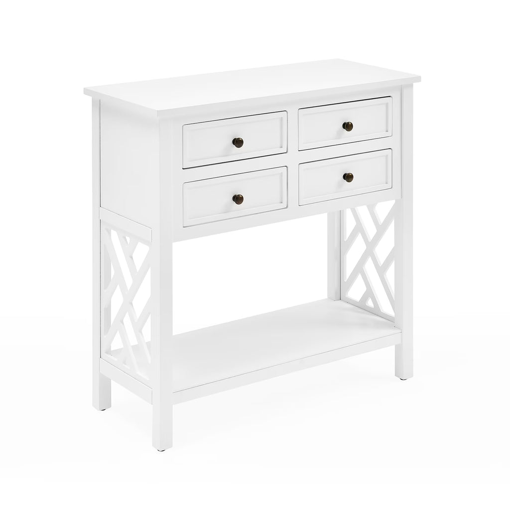 White Wood Console Table with 4-Drawers S685