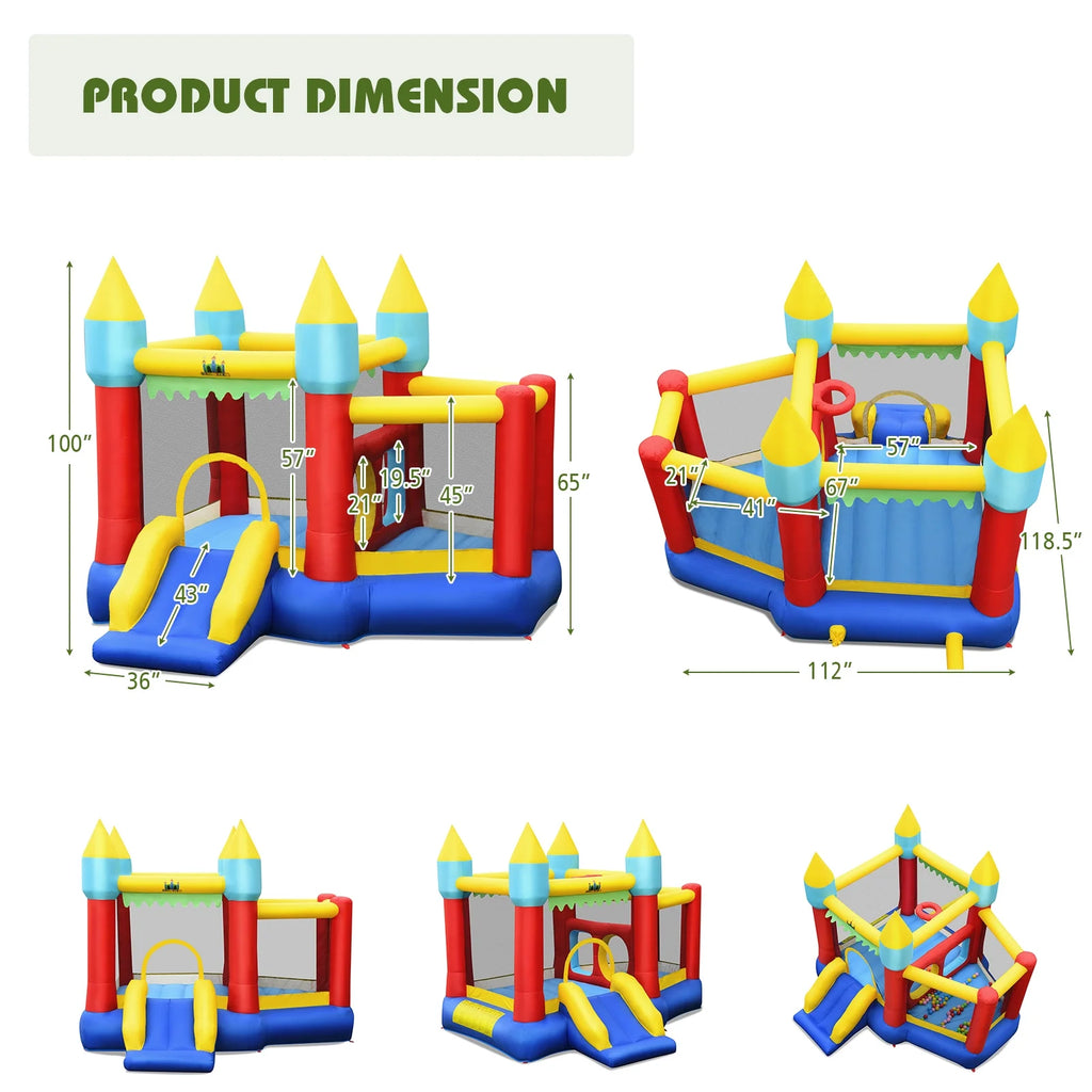 Inflatable Bounce House Slide with Tunnels Ball Pit and 480W Blower H9300