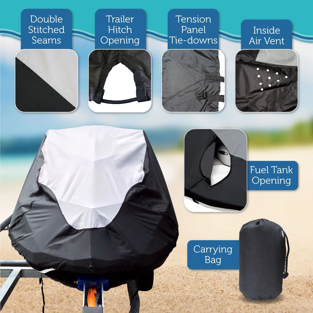 Black/Grey Trailerable PWC JetSki Cover F4587