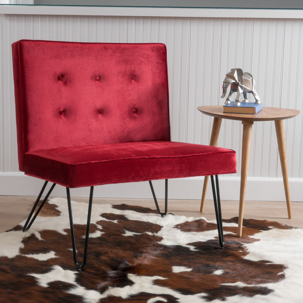 Berry and Black Velvet Accent Chair Y348319