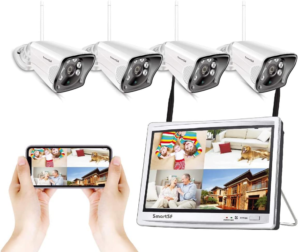 Wireless Security Camera System with 12 LCD Monitor, 2MP Outdoor, Night Vision, IP66 H53681