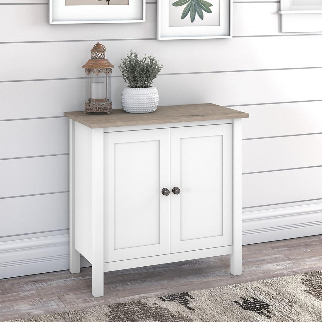 Pure White and Shiplap Gray Accent Storage Cabinet with Doors V16189
