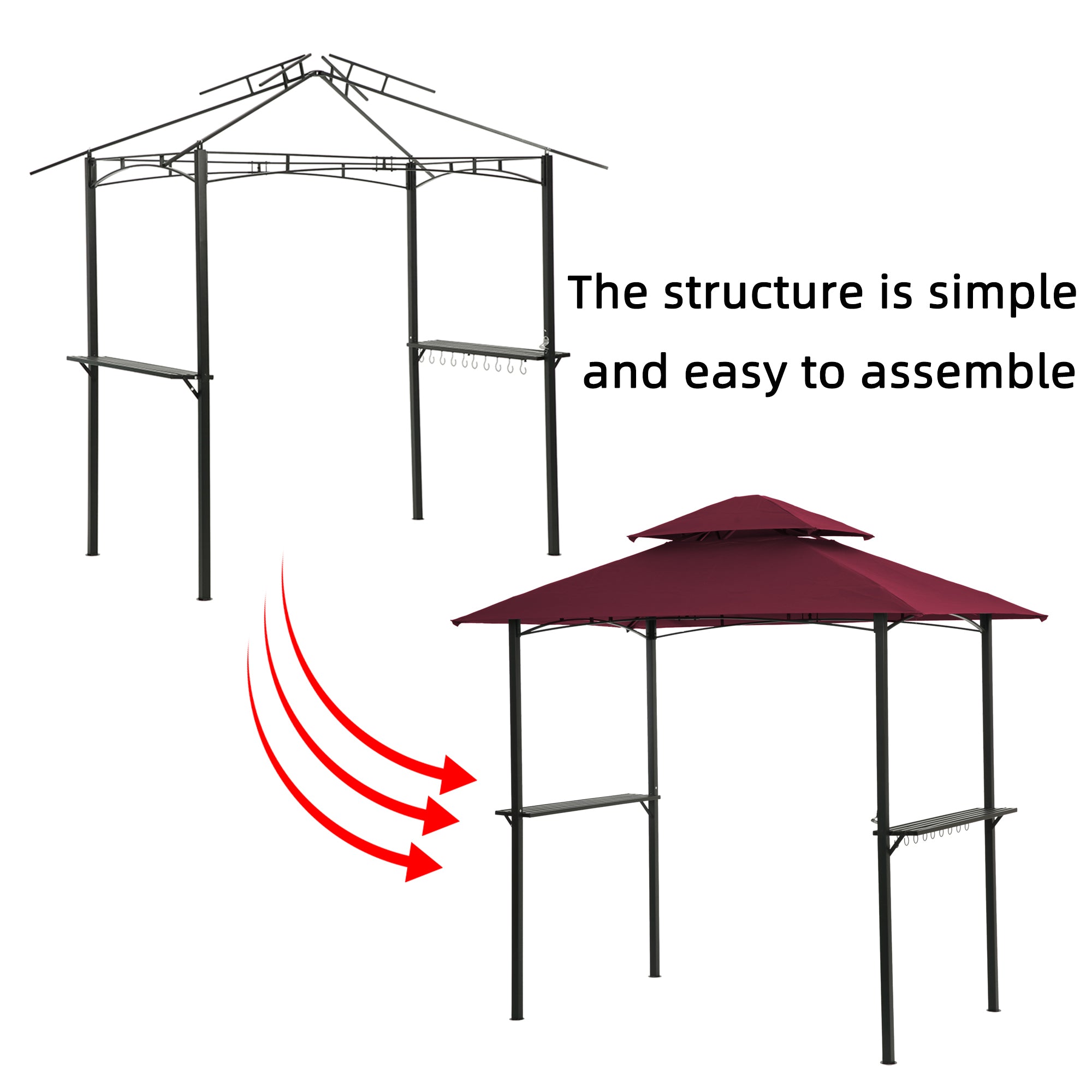 Burgundy Steel Frame Outdoor Grill Gazebo with Canopy Q8343