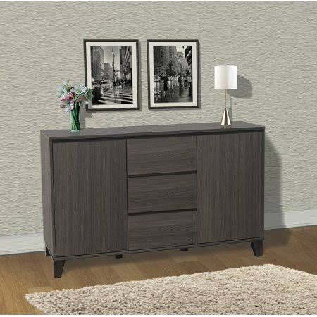 Oak Gray Wood Buffet Server Cabinet Console Table with 3 Storage Drawers W2436