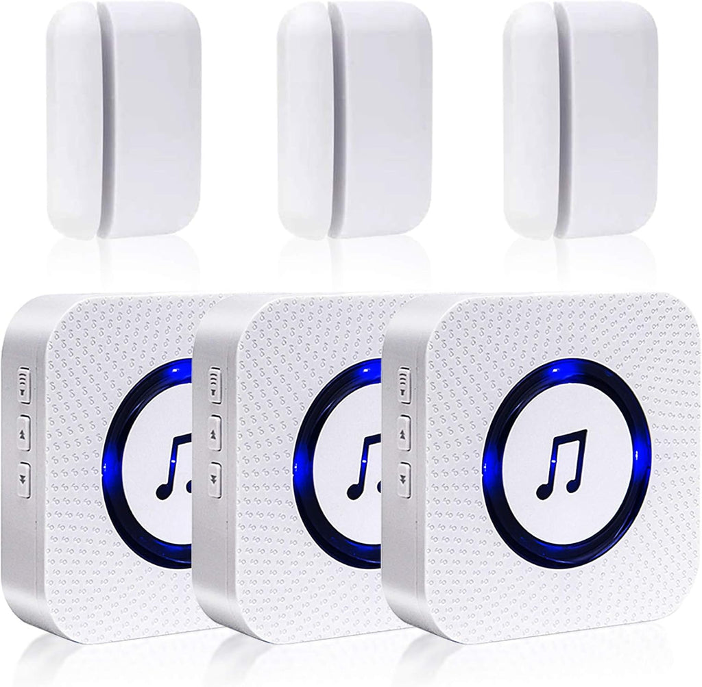 Wireless Door Open Chime with 55 Chimes 5 Adjustable Volume Mute Mode, 3 Receiver 3 Magnetic Door Window Sensor, Pack of 2 G898001