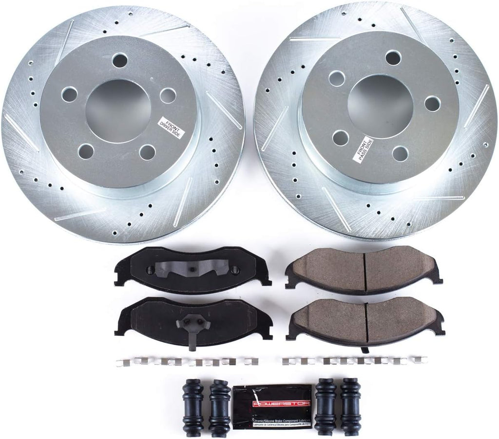Front Z23 Carbon Fiber Brake Pads with Drilled & Slotted Brake Rotors Kit R8836