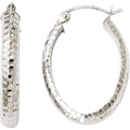 10 Karat White Gold Diamond-cut Oval Hinged Hoop Earrings A451294