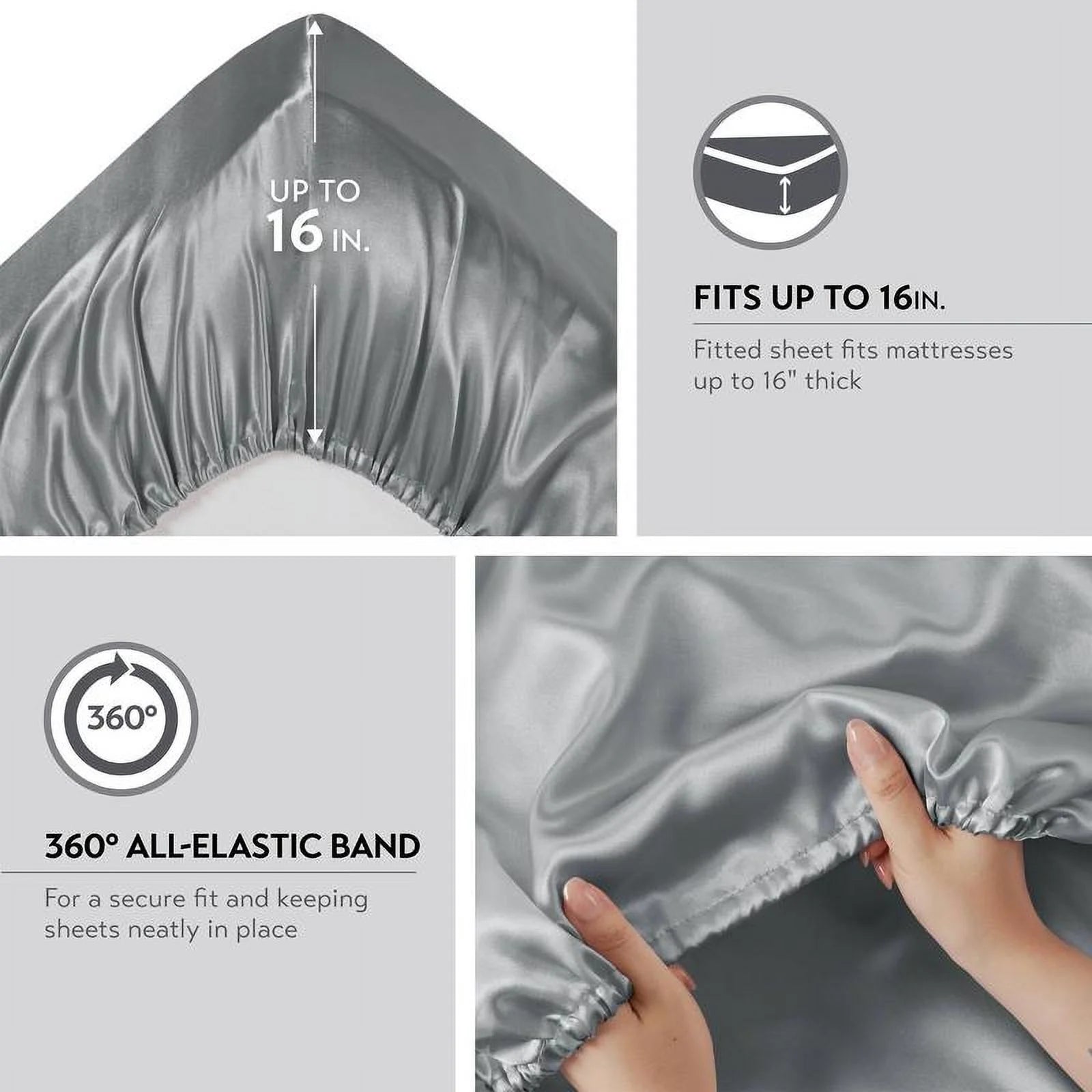 6 Piece Satin Sheet Set with Flat Sheet, Fitted Sheet, 4 Pillowcases D49832