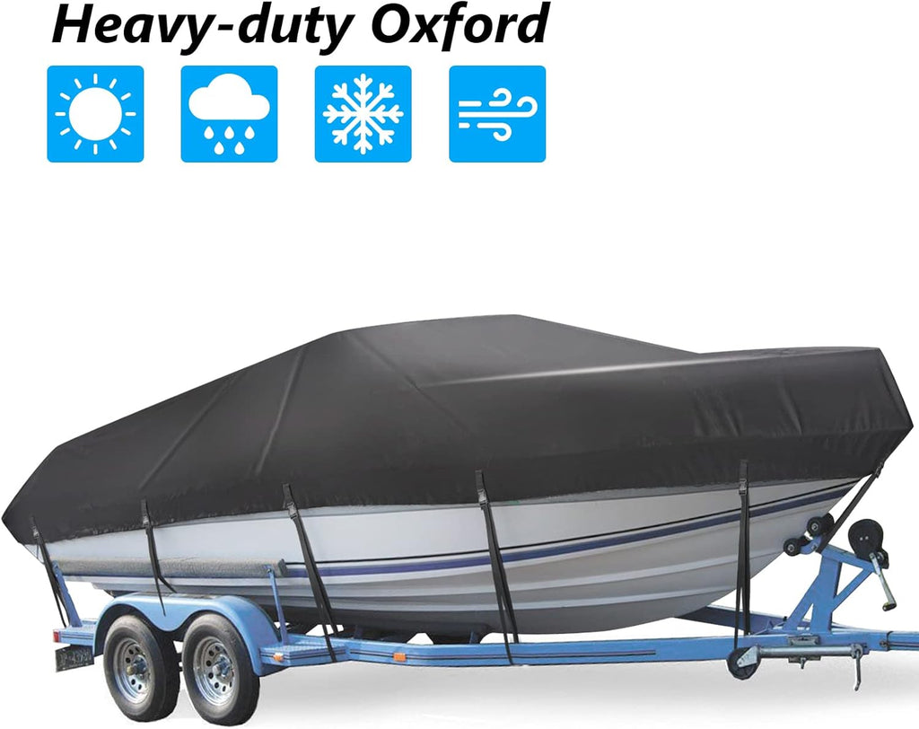 Heavy Duty Waterproof Trailerable Boat Cover, 17-19ft, BLK W885