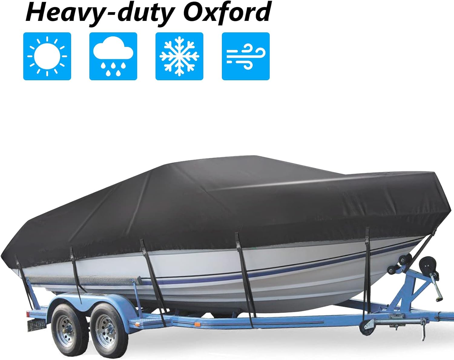 Heavy Duty Waterproof Trailerable Boat Cover, 17-19ft, BLK W885