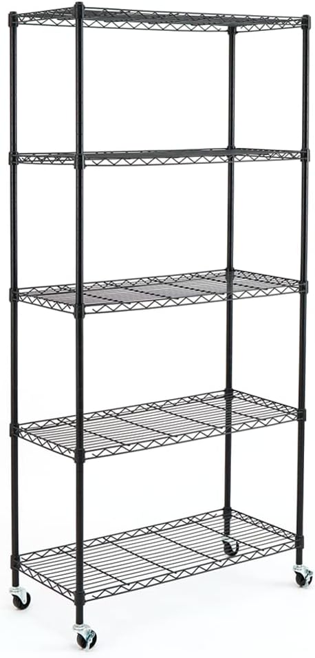 2-Pack 5-Shelf Adjustable Carbon Steel Wire Shelving Units on Wheels, Black H31091